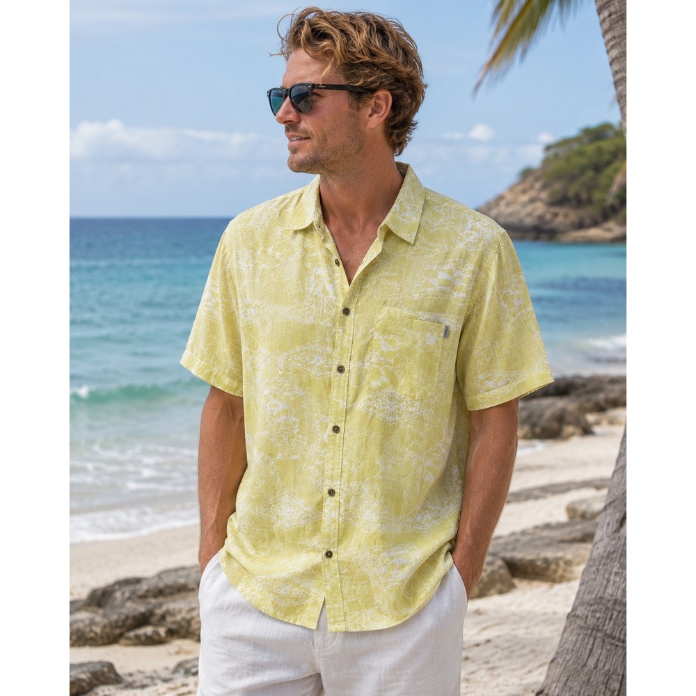 Salt Life Tropical‎ Button Up Shirt L Yellow Beach Surf Coastal Hawaiian Shirt